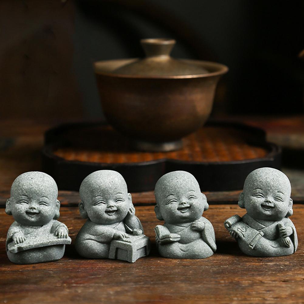 4Pcs Buddha Statue Lovely Little Monk Figurine Buddha Monk Statue for Home Office Car Fish Tank Decor
