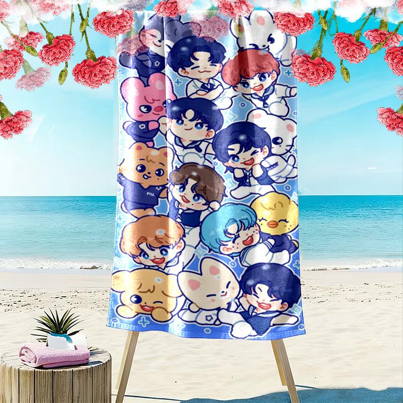 cartoon illustration 2D Flat Print Beach Towel, Large Soft Quick Dry Towel for Beach Camping SwimmingXSTJ0915379