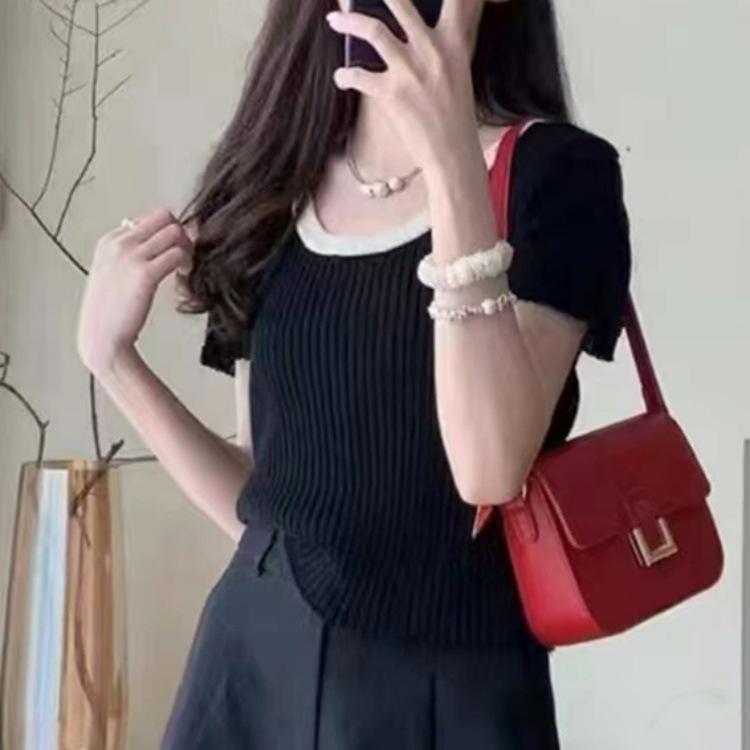 Модная трикотажная футболка с коротким рукавом, разноцветная, женская, летняя, с круглым вырезом, узкая, короткая, уникальная, шикарная, маленькая, топы, повседневные, облегающие, пуловеры, футболки