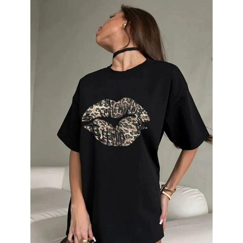 Loose Printed Cotton T-shirt Fashion Style New Arrival Loose Print Short Sleeve Cotton T-shirt Top