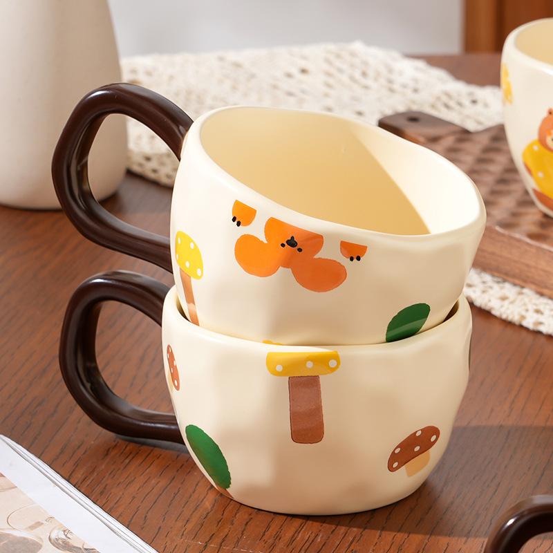 Household Suit with Handheld Ceramic Cup Bear Cute Animal Mug Simple Set of Girls Couple Water Cup Gift