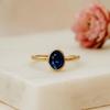 Oval Cut Blue Sapphire Solitaire Ring – Yellow Gold Plated Bezel Setting, Engagement Wedding Jewelry Gift for Women