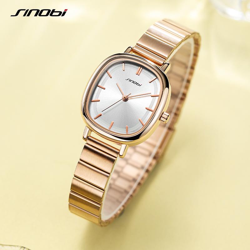 SINOBI Golden Woman's Watches Fashion Casual Ladies Quartz Wristwatches Top Brand Elegant Women's Clock