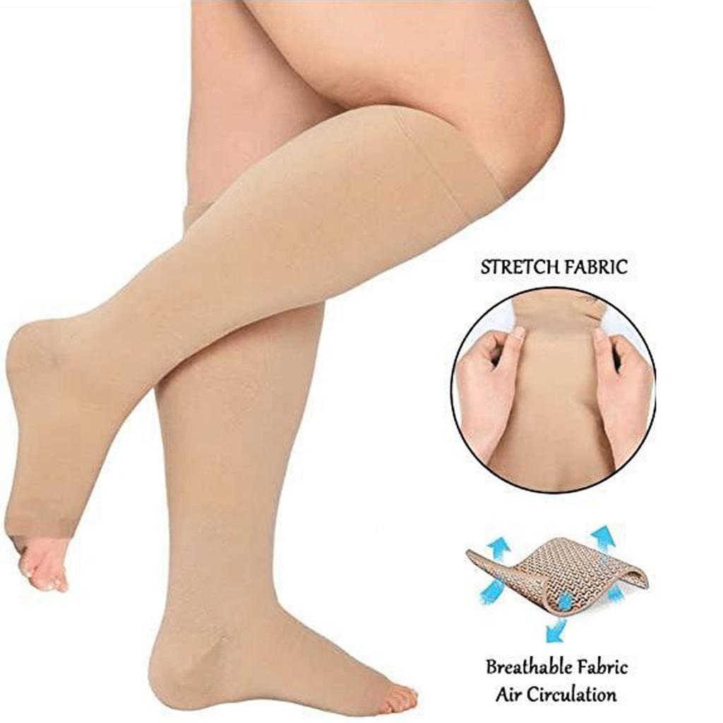 Компрессионные чулки до колена размера плюс 20-30 мм рт.ст. без пальцев, широкие компрессионные носки до икры для женщин и мужчин