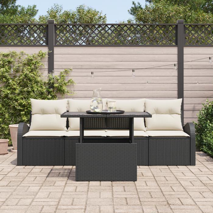 VidaXL Ensemble de canapé de jardin 5 pièces avec coussins Noir Poly Rattan 3348543