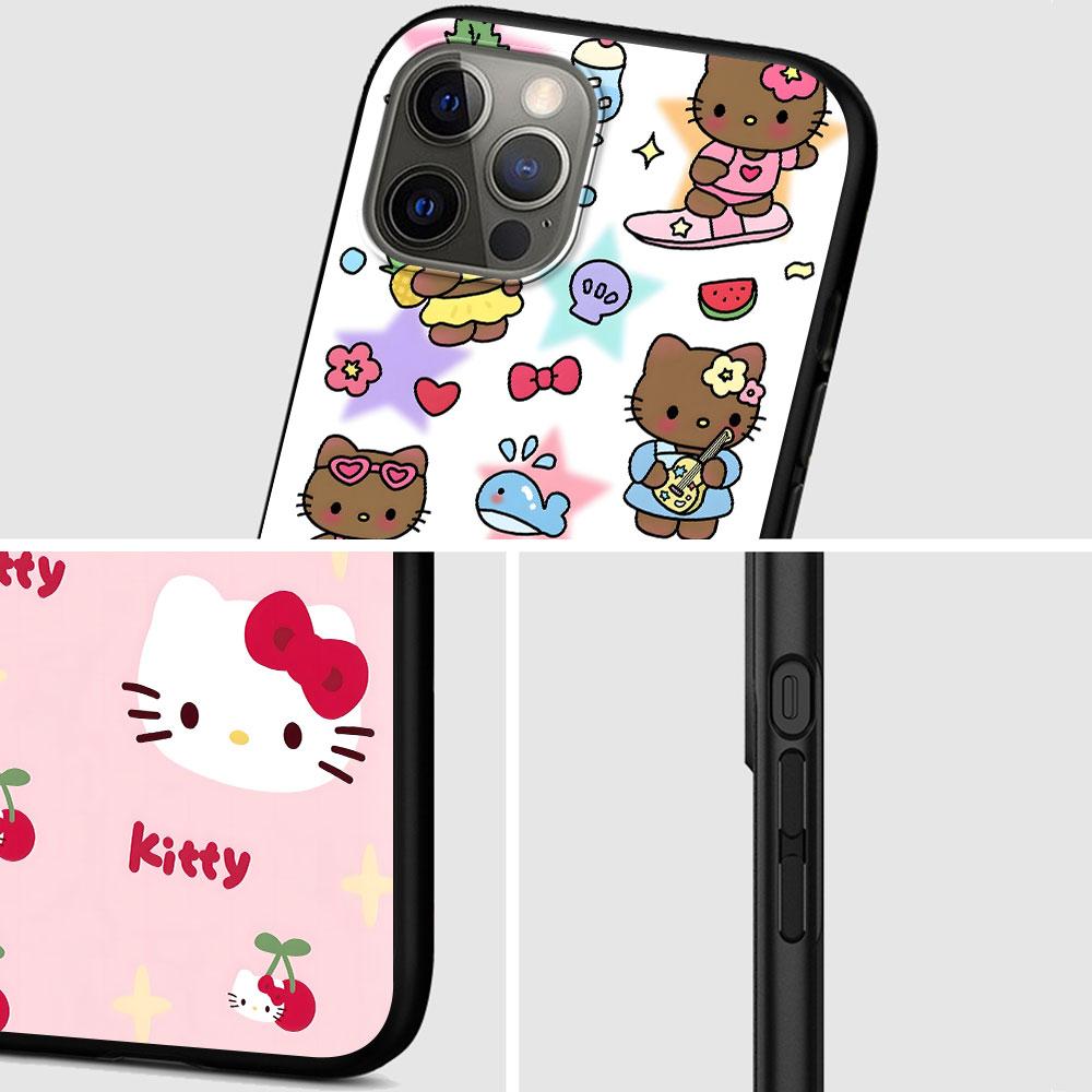 Hello Kitty Kawaii KT Cat Case for Apple iPhone 13 14 Plus 11 12 Mini 15 Pro Max 7 8 SE 2020 X XS XR Silicone Black Phone Cover