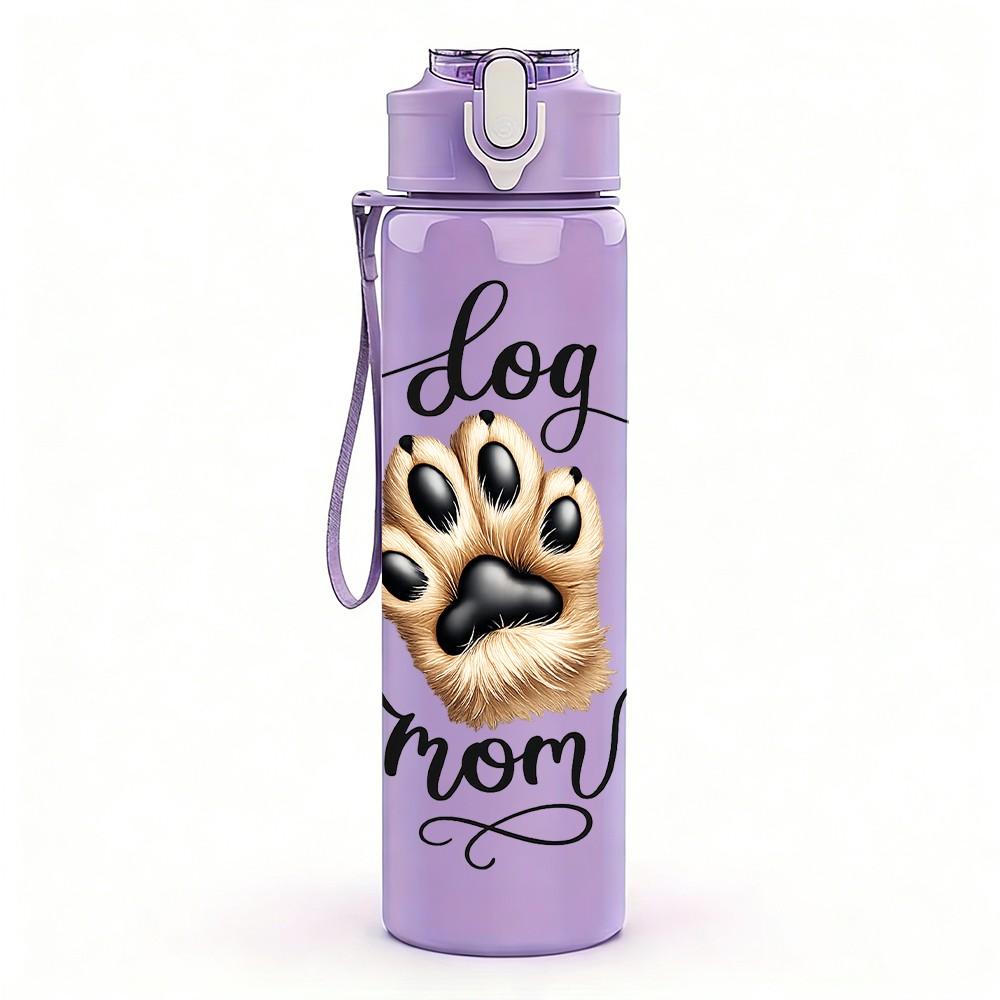 1PC Dog Mom Paw Heart Slogan Print 750ml Color Plastic Sports Water Bottle Leakproof Flip Straw Lid Suitable for Sports Office Home Use