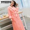 Women Autumn Winter Flannel Nightgown Robe Thick Long Coral Fleece Bathrobe Loose Pajama Dress Warm Long Sleeves Sleepwear Lace Up