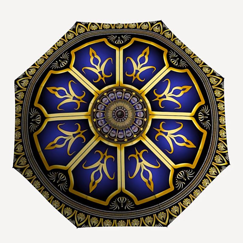 1pc Ornate Mandala Automatic Folding Umbrella - Design, Durable Iron Frame for Travel, Outdoor, Beach Fashion Accessory a0920065