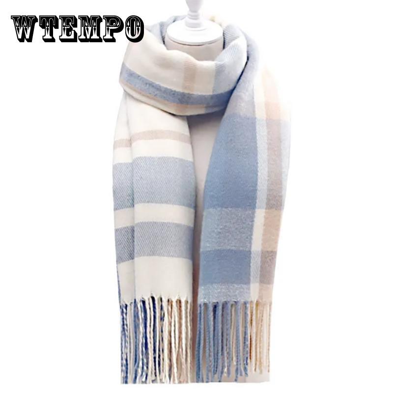 Шарф женский зимний корейский дикий клетчатый шерстяной шарф с имитацией кашемира Зимний женский толстый шарф