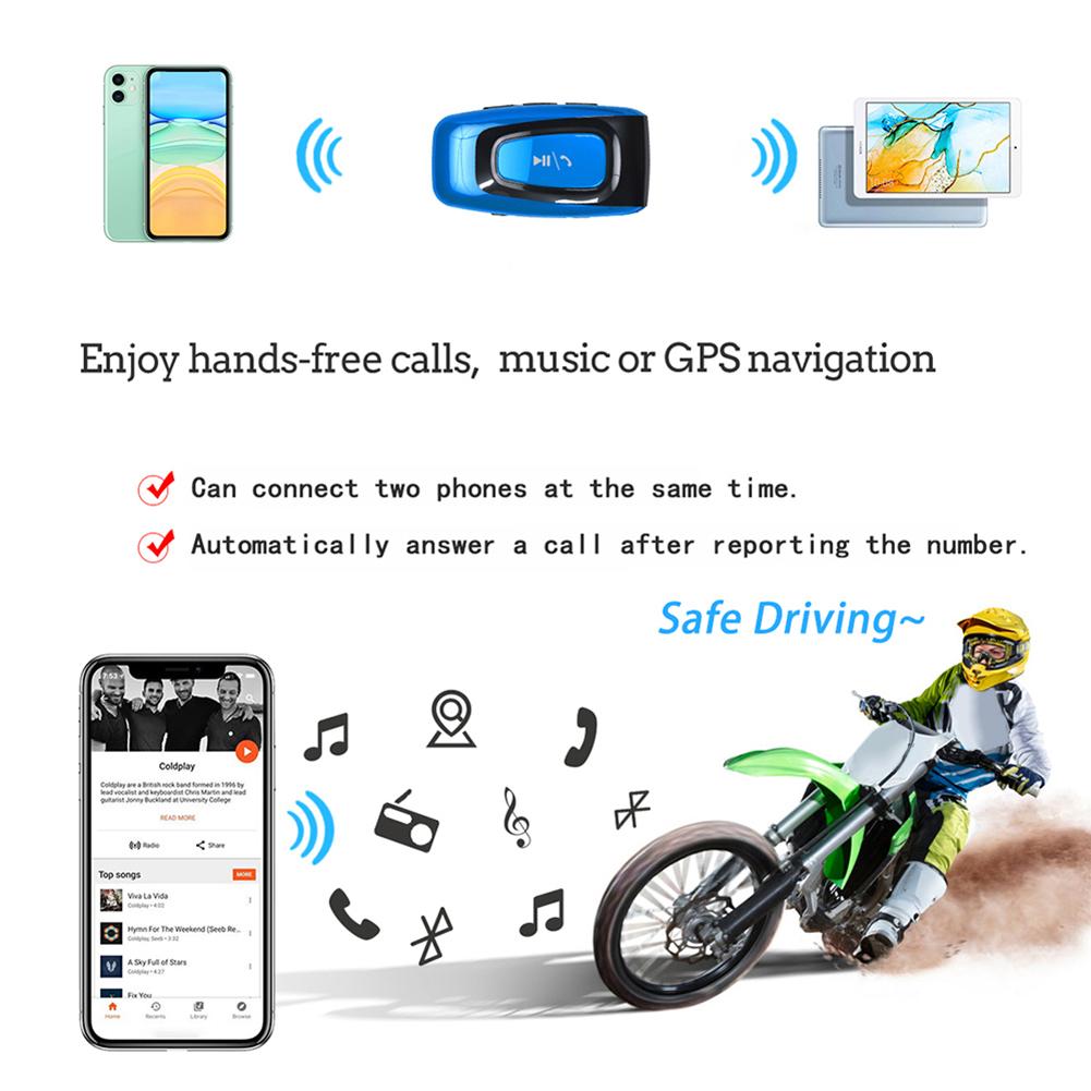 Водонепроницаемая Bluetooth-гарнитура для мотоциклетного шлема, 1000 мАч, Bluetooth5.0, переговорное устройство, время работы в режиме ожидания 360 часов
