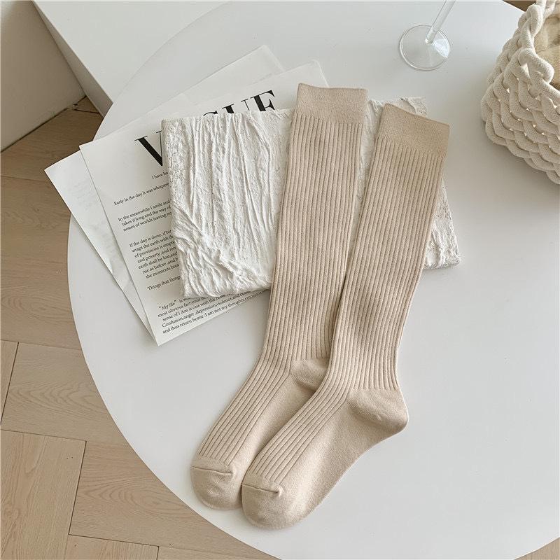 Женские шерстяные носки из телячьей шерсти - японские ретро-полосатые, однотонные, длинные, для осени/зимы