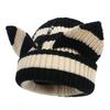 Yarn Knitted Beanie Hat Stretchable Knit Striped Beanie Gifts Cat Ear Beanie  Women and Men