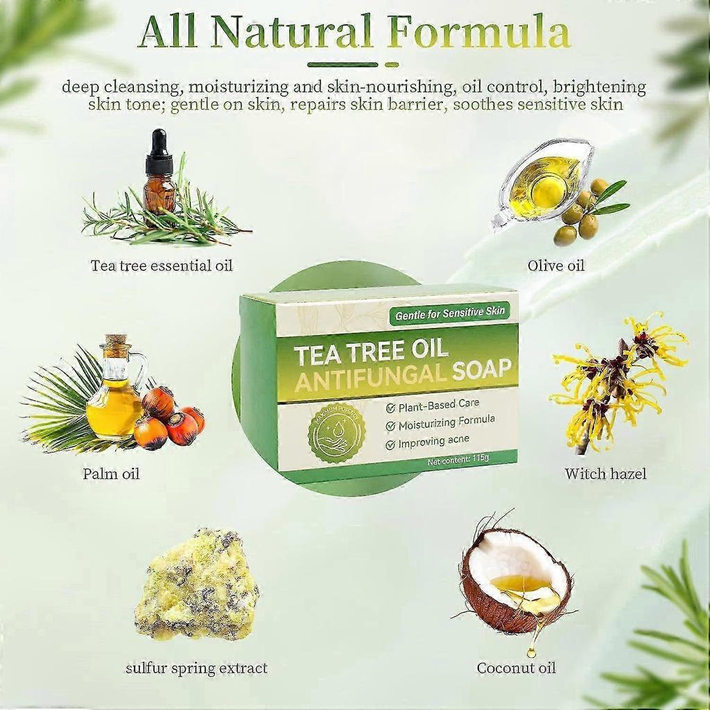Tea Tree Oil Antifungal Soap Bars - 3 Piece Pack for Face Body & Hand Care - Combats Acne, Relieves Fungal Skin Problems, Controls Oil, Clears Pores_1