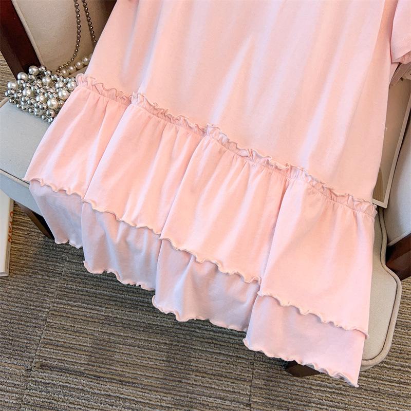 Новая женская футболка большого размера, свободная, стройнящая, с длинным рукавом (Доступно в 200/300/350 цзиней) 9117