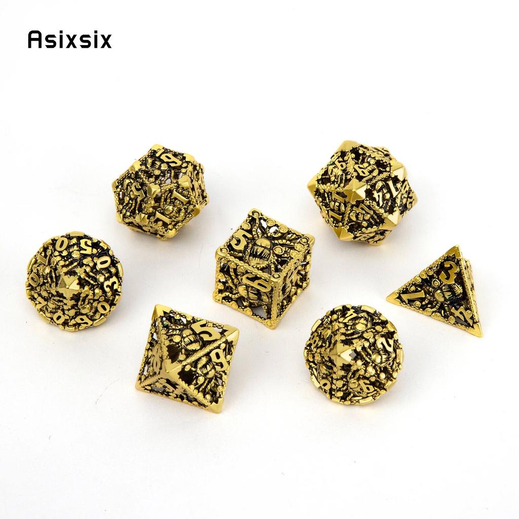 7 Pcs Golden Black Octopus Metal Dice Hollow Metal Polyhedral Dice Set Suitable for Role-Playing RPG Board Game Card Game