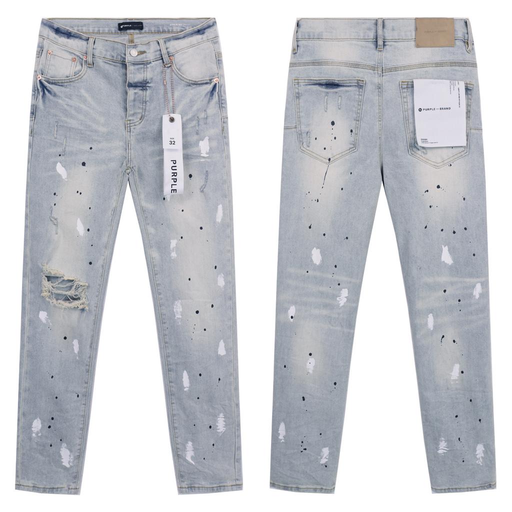 Мужские джинсы Tatters Splash Paint Slim с рваными значками, эластичные брюки в стиле ретро для мужчин