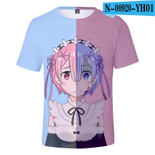 Футболка Re Zero с 3d принтом и коротким рукавом для лета, для мужчин и женщин, одежда с героями мультфильмов, рубашка с японским аниме Rem and Ram, футболки