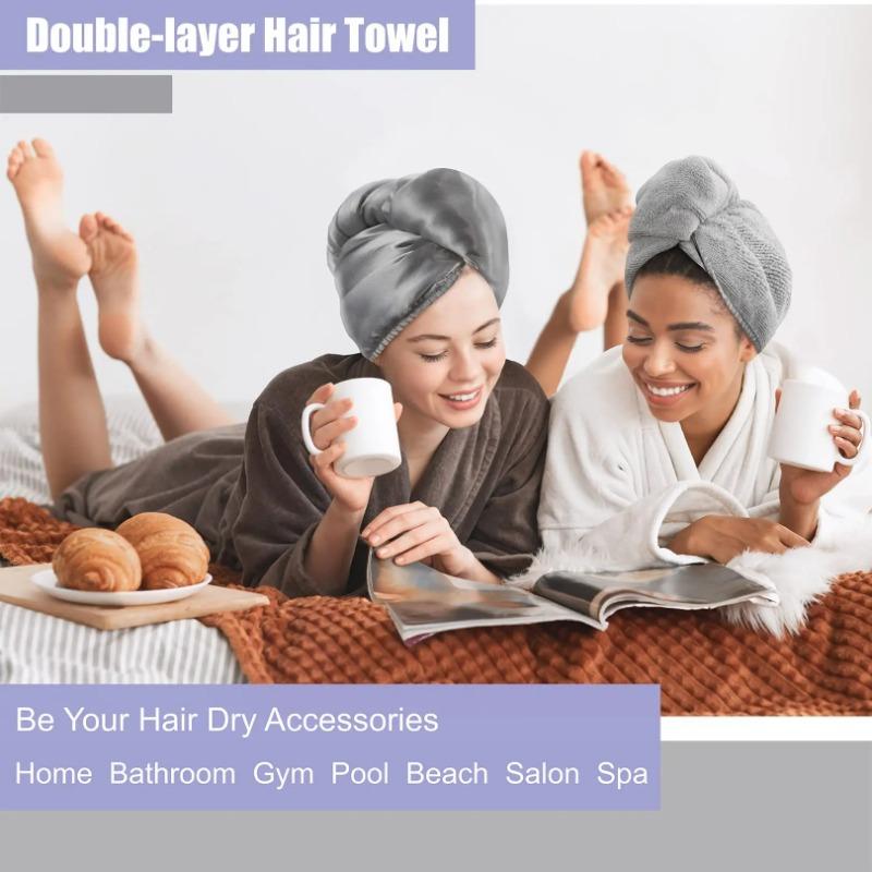 Двухслойная атласная шапочка для сушки волос Премиальное полотенце для волос из искусственного шелка Сверхвпитывающая Быстросохнущая Утолщенная чалма для обертывания для женщин
