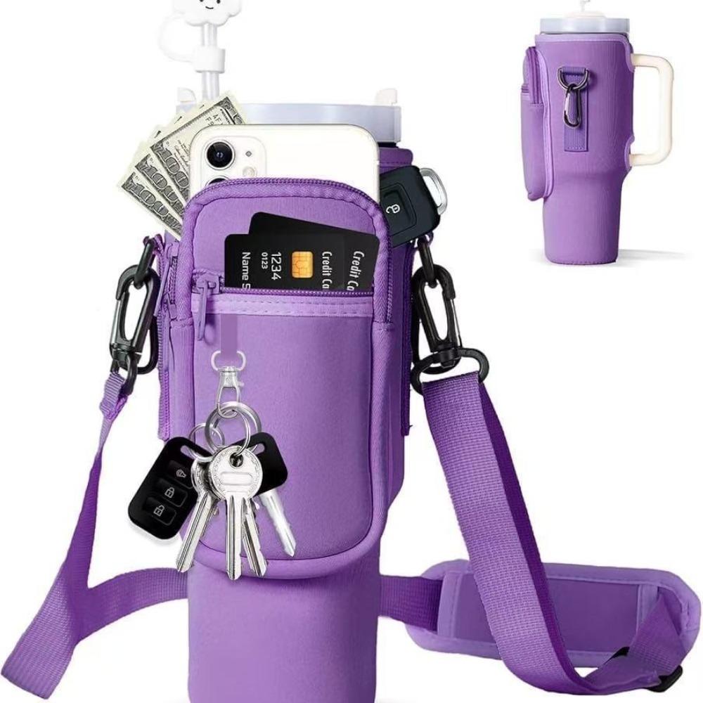 Neoprene Water Bottle Pouch Zipped Pocket Insulated Mug Cover Tumbler Cup Sleeve  Hiking