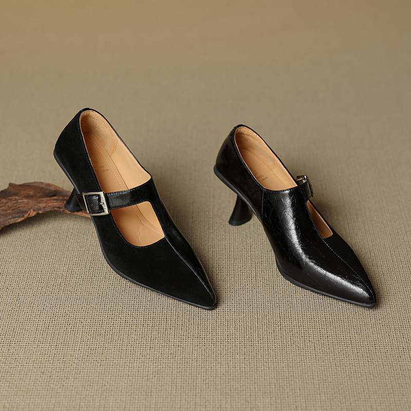 Krazing Pot Натуральная кожа Острый носок Размер 40 Шпилька Высокий каблук Металлическая пряжка Модные Гладиаторы Осенние туфли-лодочки