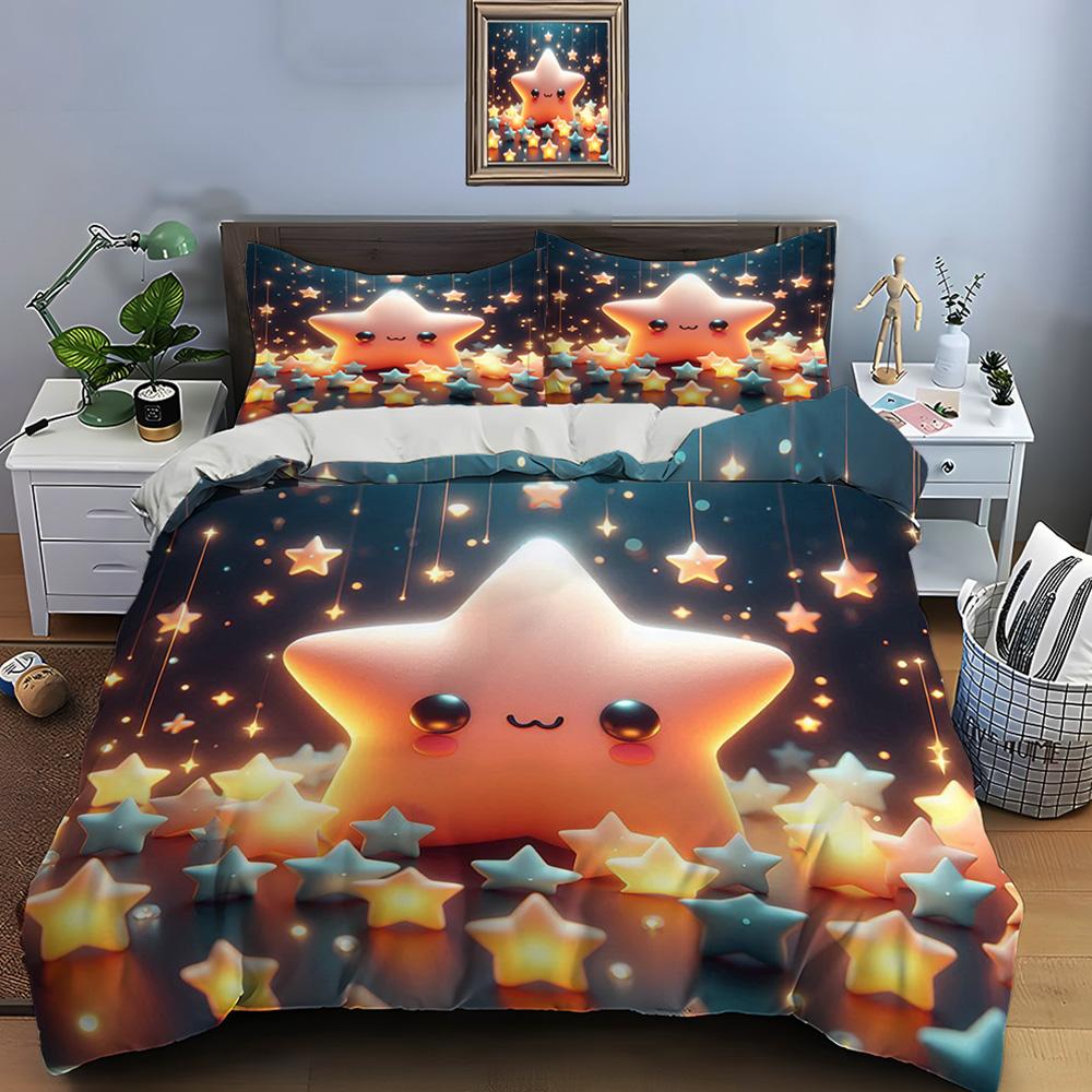 Cute Cartoon Stars Print Bedding Collection Duvet Cover 1 Duvet Cover 2 Pillowcases Adult And Kids Bedding Collection Luxury ChildrenS Gifts