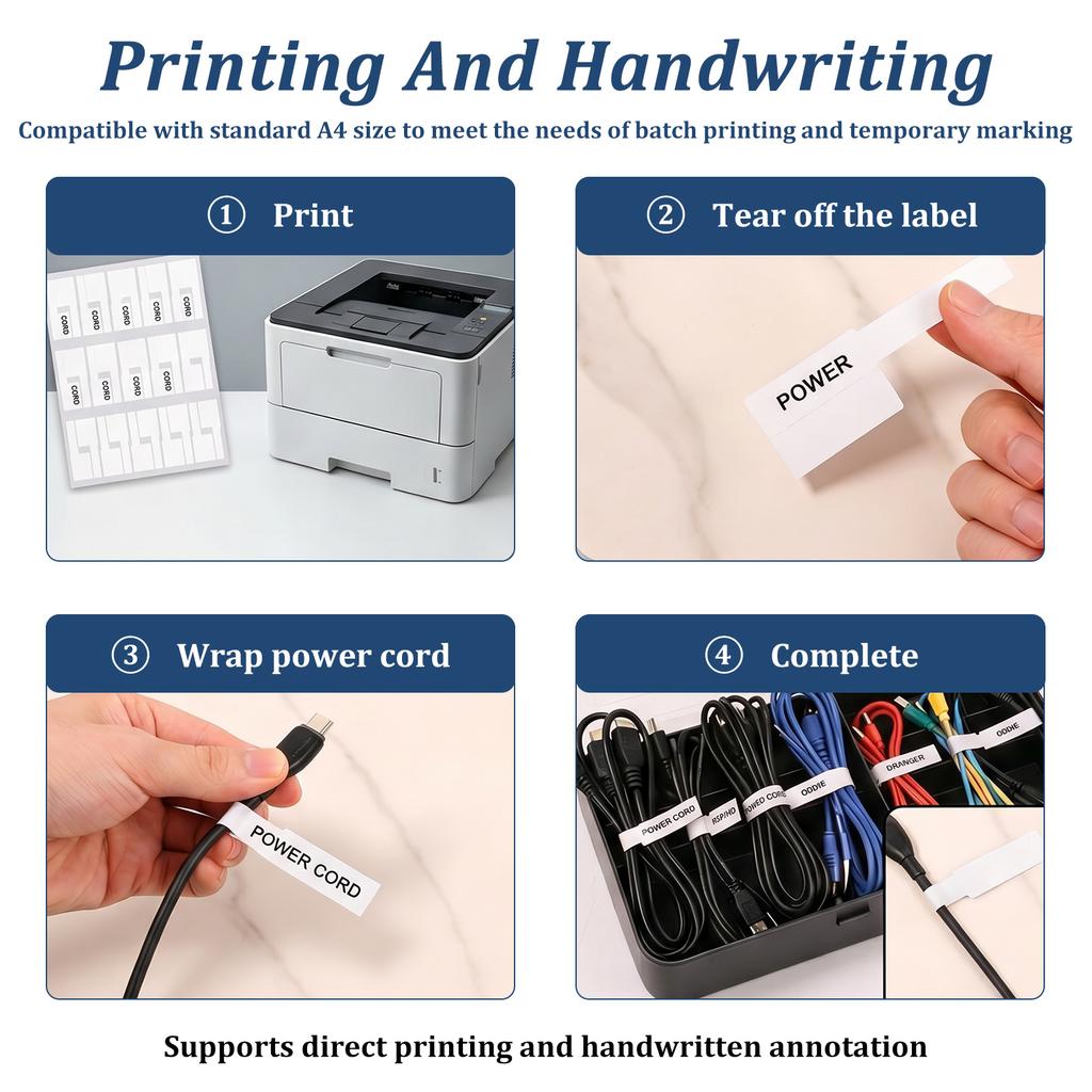 10Sheets/300Pcs Self-Adhesive Cable Labels Waterproof Wire Marking Ties Laser Printer Stickers Fiber Wire Labels Organizers Tag