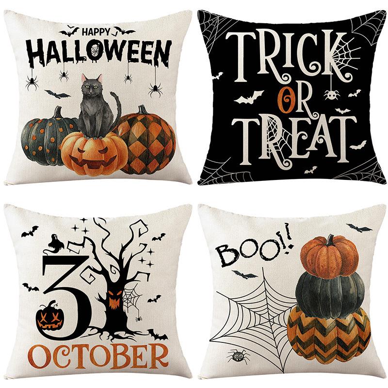 Halloween Festive Linen Series Multiple Pillowcases Simple Holiday Printed Cushion Cover Sofa Pillowcase