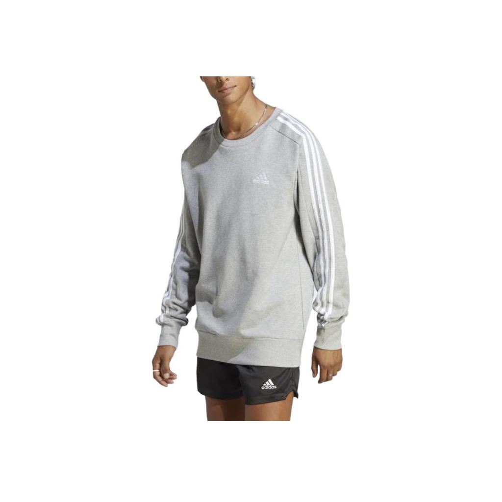 Adidas Свитшот Essentials French Terry 3-Stripes, средний серый, меланжевый, для мужчин, уличная одежда IC9319