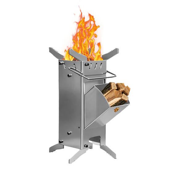 Дровяная походная ракетная печь для кемпинга, для пеших походов, путешествий, пикника, барбекю, из нержавеющей стали, портативная дровяная печь