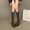 Ботильоны на толстом каблуке и толстой подошве с V-образным вырезом, 2025, тонкие ботфорты до колена, осенние ботинки на молнии
