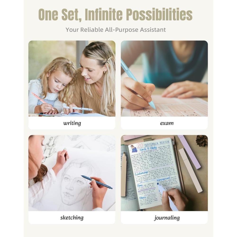 Four Candies Stationery Set, Pencil Case, Highlighter Pen, Ballpoint Pen, 0.5 & 0.7&0.9mm Mechanical Pencil Set, School Supplies Set, Student Statione