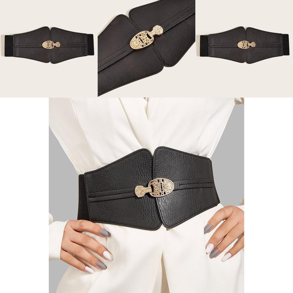 Fashion Gold Buckle Decoration Women Casual Black Faux Leather Belt For Dress And Coat Fashion Accessory