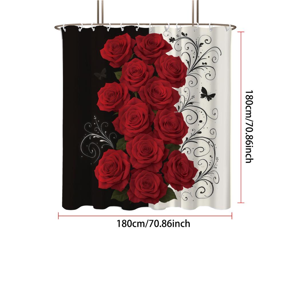 1 шт. Занавеска для душа с принтом роз, Перегородка для душа, Приватная подвесная занавеска с 12 крючками, Разные размеры, Легкая установка