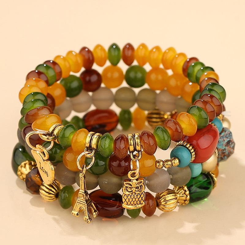 4 шт., комплект браслетов из бисера в богемном стиле с совой для женщин, массивные бусины ручной работы, браслеты-цепочки, женские ювелирные изделия в стиле бохо, подарки