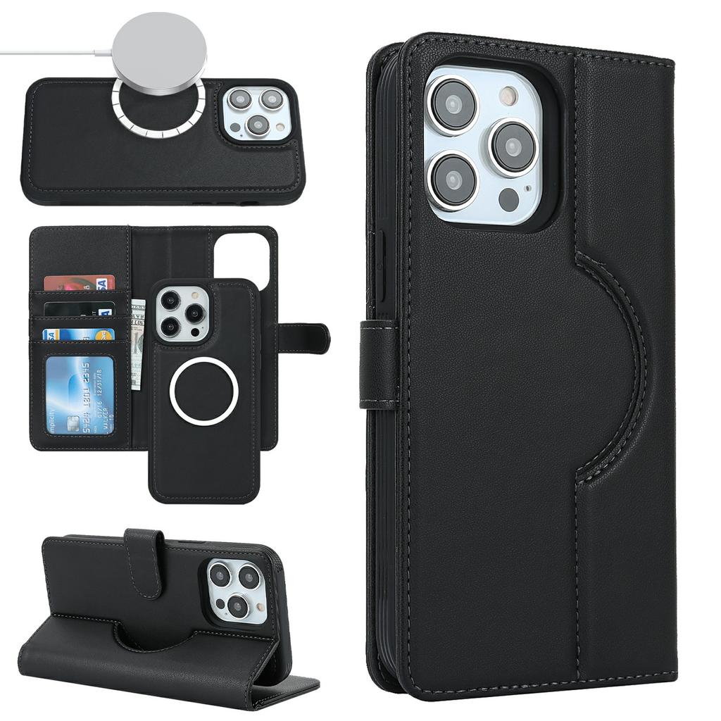 For iPhone 15 Pro Wallet Case Compatible with MagSafe Anti-Drop Detachable PU Leather Phone Cover