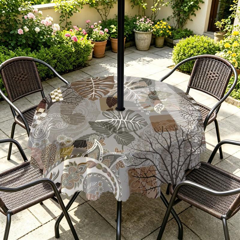 Outdoor Round Tablecloth With Umbrella Hole Patio Garden Deck Waterproof Oil Resistant Drop Cloth