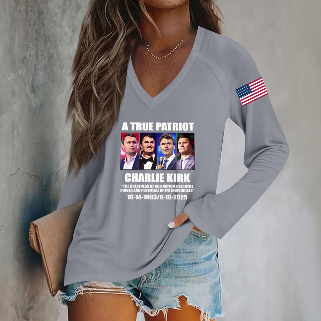 Women's Fashion Casual Long Sleeve Halloween Printed V-Neck Top