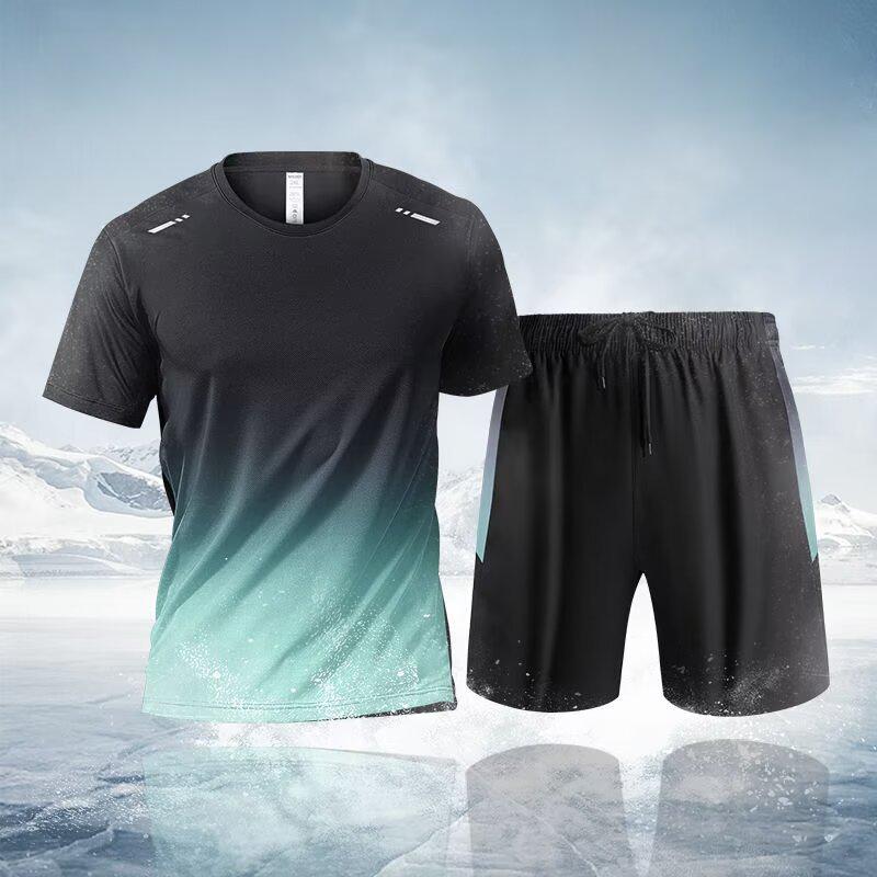 Унисекс быстросохнущий повседневный беговой костюм Ice Silk - большой размер, короткий рукав