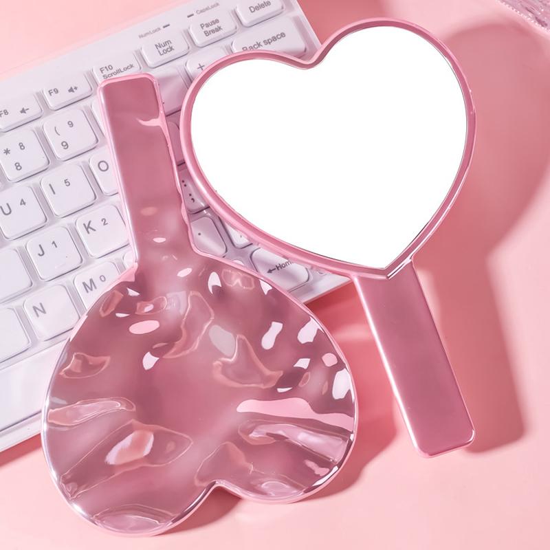 Portable Ins Liquid Shape Heart Mirror Handheld Desktop Cosmetic Mirror Makeup Mirror Travel Metallic High Definition Mirror