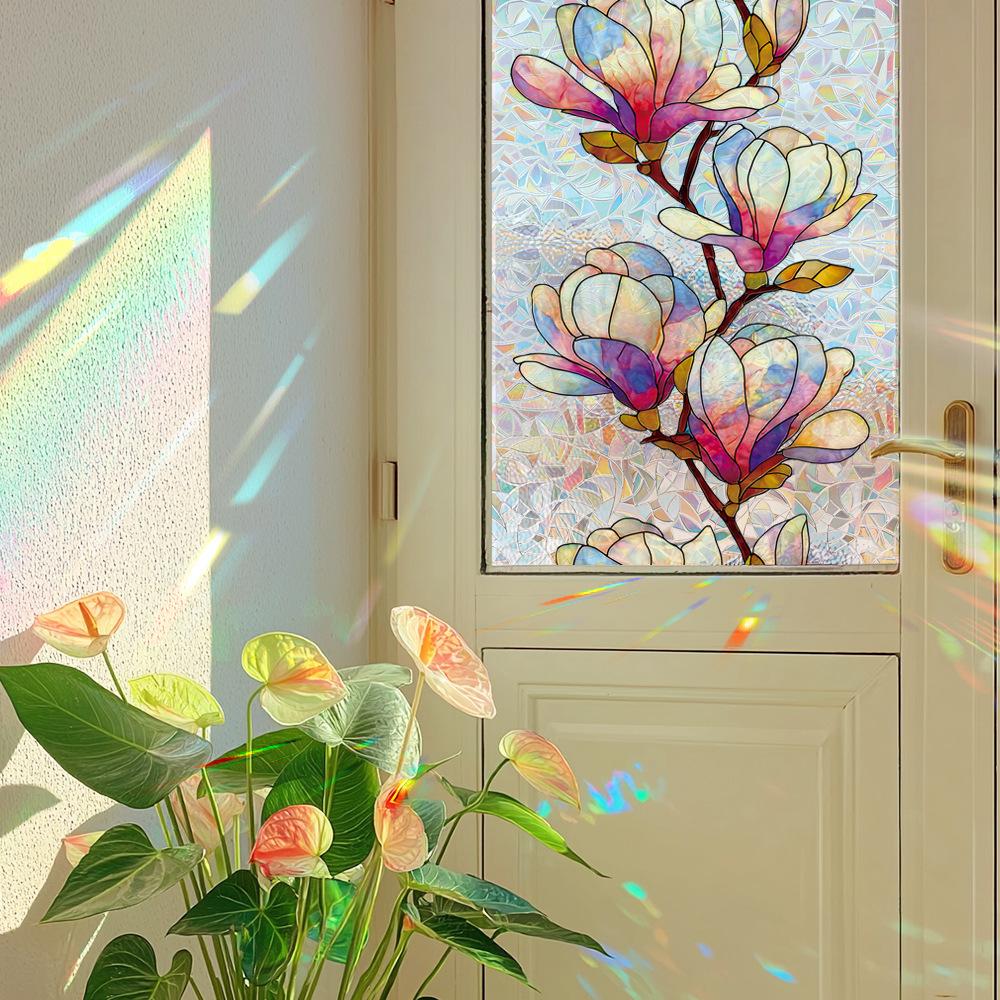 Laser-cut Geometric Magnolia Floral Home Decor Glass Door and Window Electrostatic Adhesive Stickers