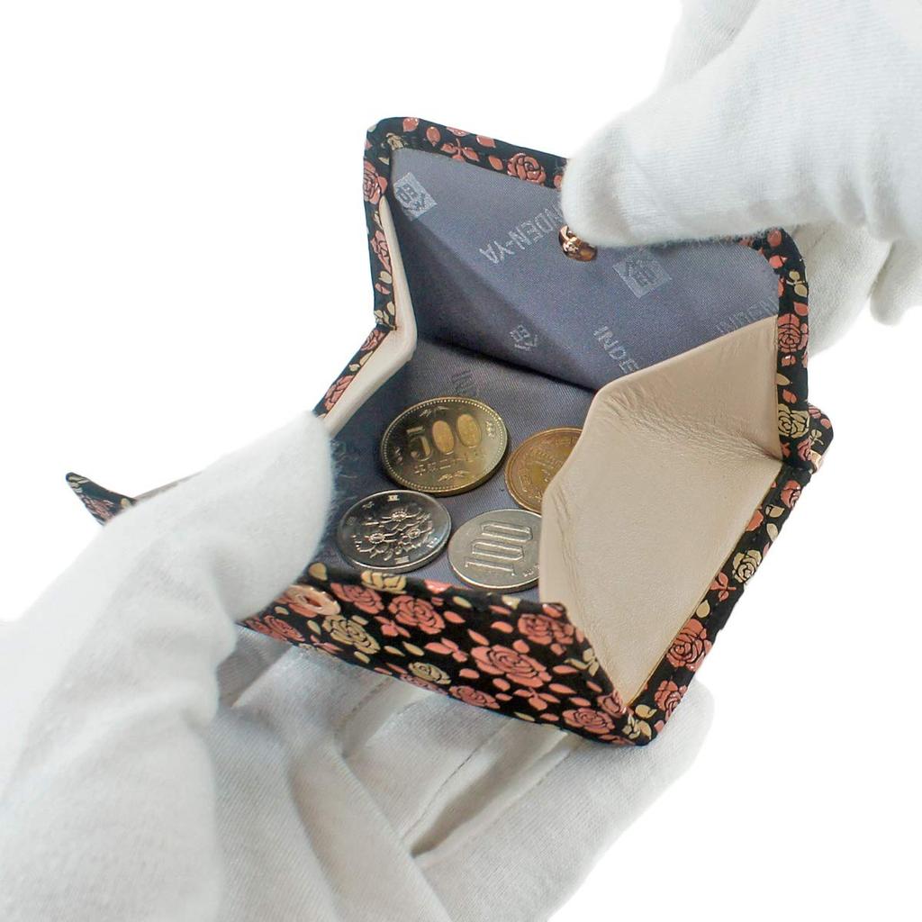 Indenya Inden Wallet Coin Purse Deerskin Kaguwa Rose Petite Black X White Pink Lacquer 8411
