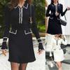 Ladies' Casual Solid Color Long Sleeved Flared Knit Slimming Lapel Dress