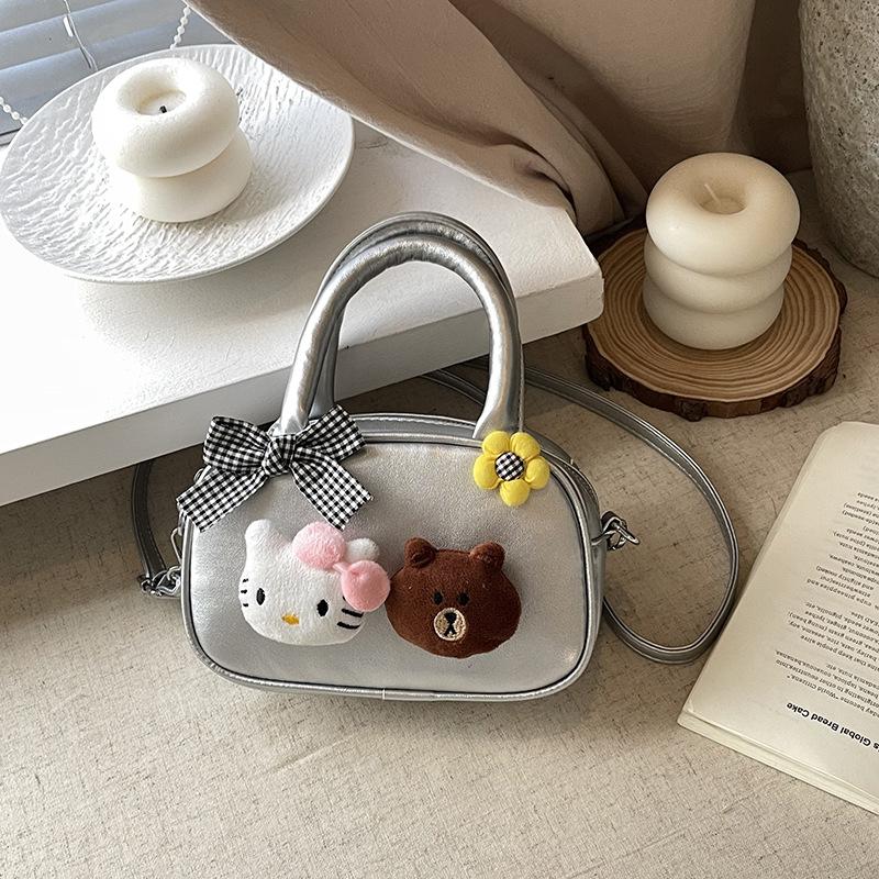 Korean Version of Cute Cartoon Doll Handbag Women's Bag 2025 Fashion Versatile Hand Small Square Bag Simple Shoulder Messenger Bag