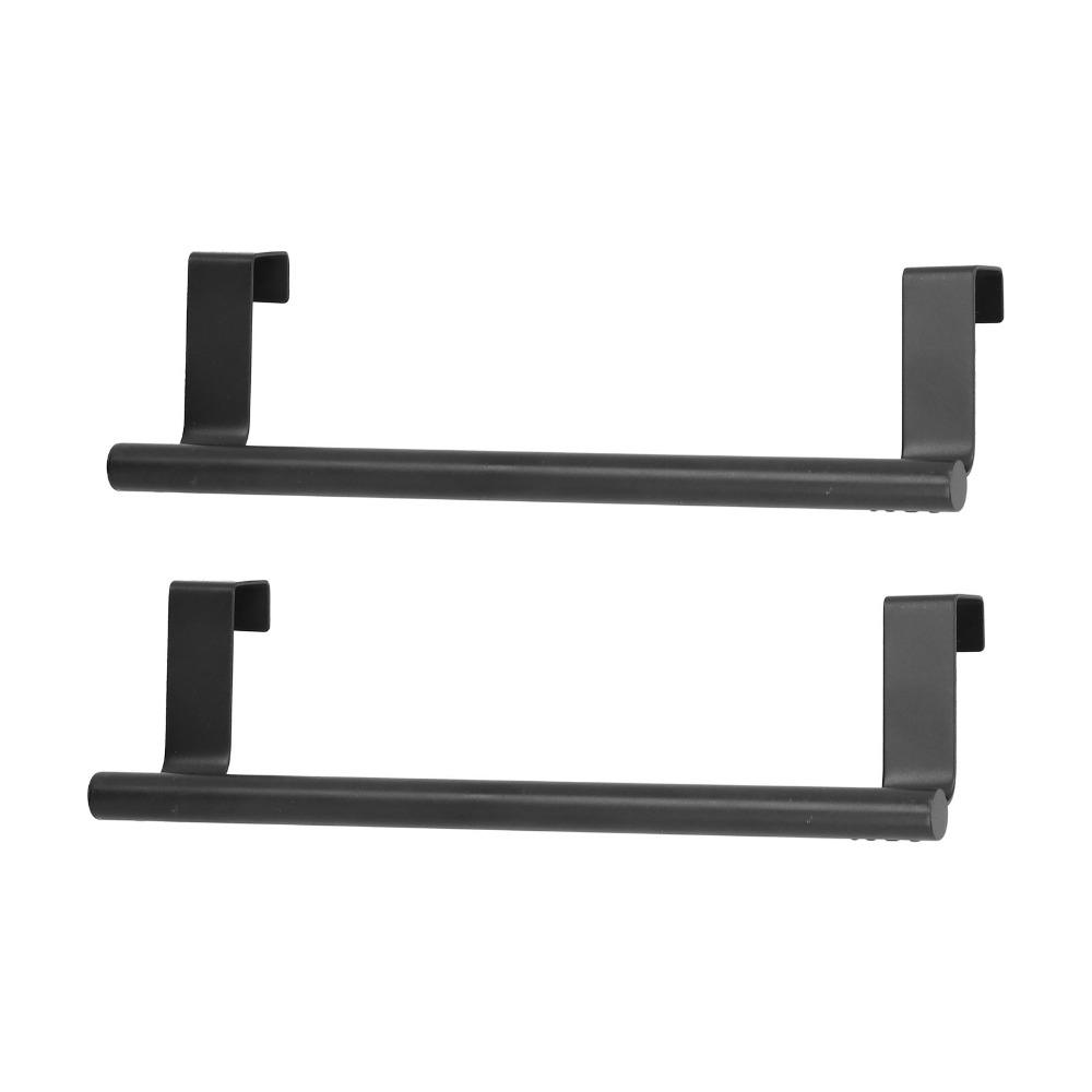 2 PCS Stainless Steel Towel Bar Black Over Door Towel Rack Home Dorm Hotel Apartment