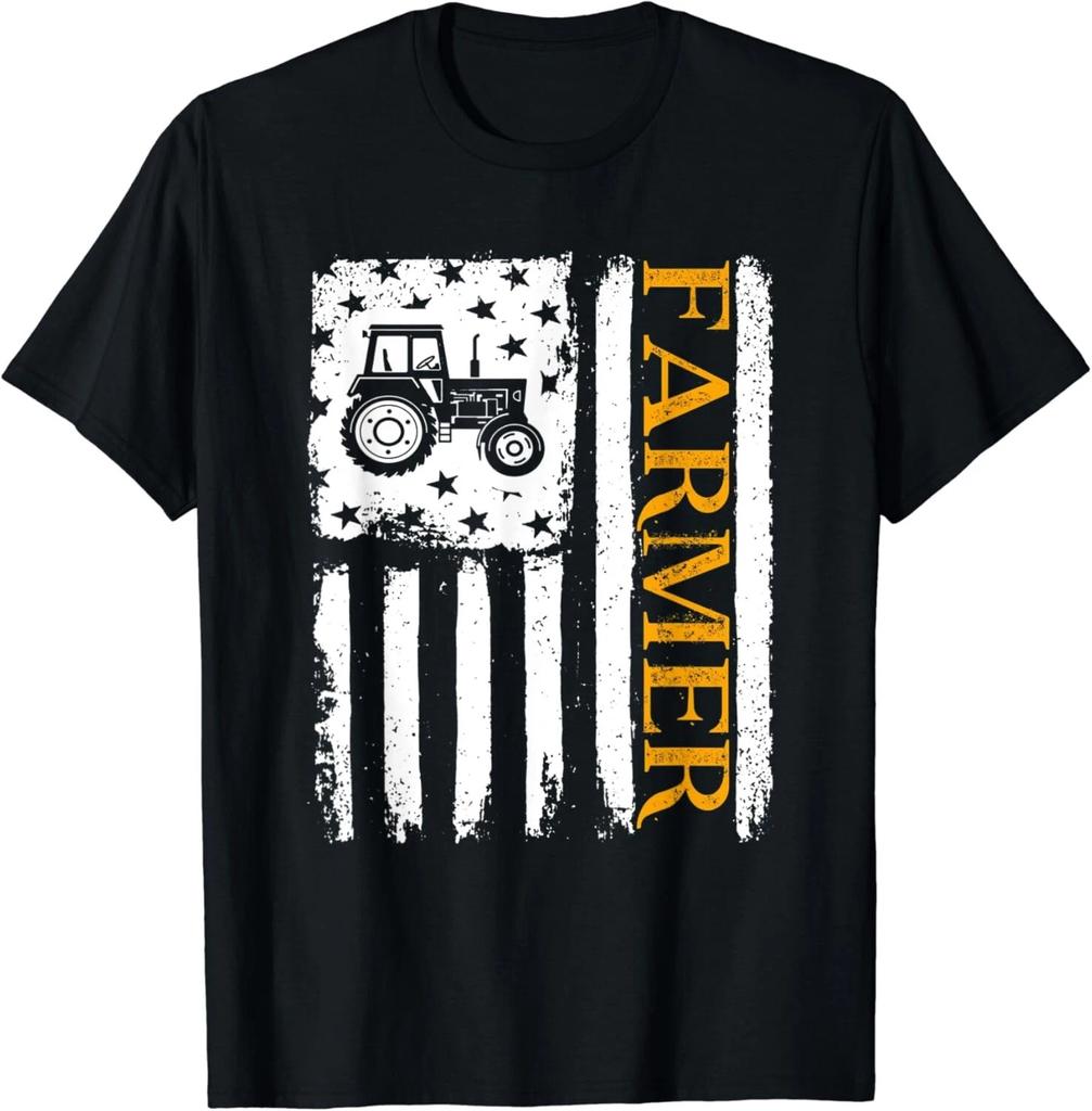 Farmer USA Flag T-Shirt Tractor Harvest Agriculture Gift Unisex T-Shirt