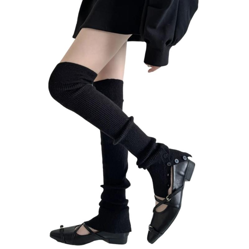 Японские Стилі Балета Высокие до бедра Гетры Вязаные в рубчик Раздельные пуговицы Выше колена Без стопы Носки для Модных Женщин