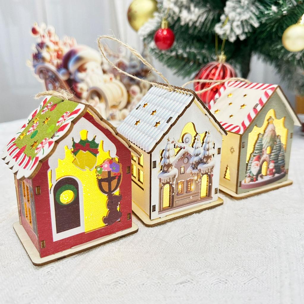 Christmas Decorations Desktop Decorations Illuminated Cabin Nordic Style Retro Wooden Small House Christmas Decorations
