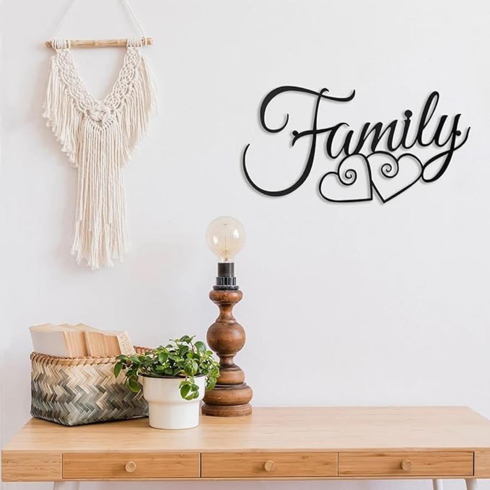 Metal Family Wall Decor Art Rustic Hanging Decoration Sign Family Signs Home Wall Decor for Living Room Bedroom Dining Room Kitchen(Black)