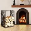Steel Firewood Log Holder Indoor Outdoor Firewood Rack Fireplace Wood Storage Shelf with 4 Tools, Hooks, Tree Pattern Design, Rust-Resistant, Black